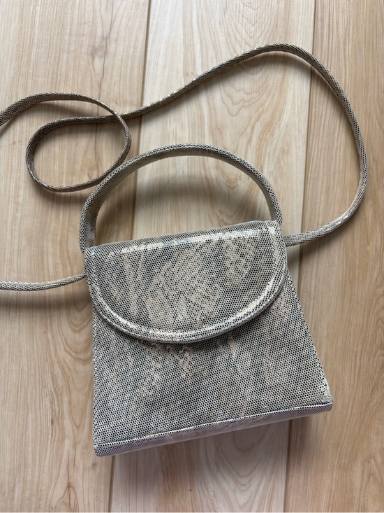 Frenchy Of California Handbags - Gold Metallic Mini Crossbody Bag or Hand Bag Y2K Shimmery Neutral Snakeskin